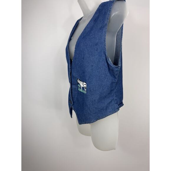 Vintage Vest Large 80s Sun Belt Safari Denim Jean Embroidered | Made In USA - Picture 2 of 10